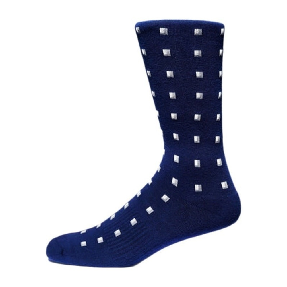 Navy Blue Crew Cotton Socks Mens LARGE Alchester Clayton Pattern Dress Luxe NEW